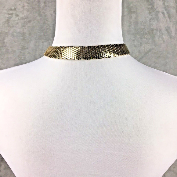 Vintage Goldtone Mesh Collar Necklace Pink Stone Center Snap Fashion Jewelry 28" - Picture 9 of 16